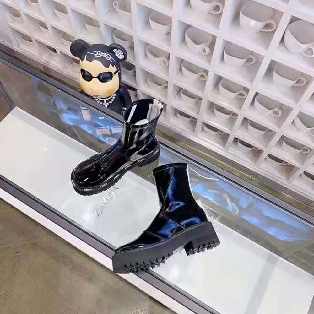 Fendi Women Biker Boots Glossy Black Neoprene Biker Boots - image 6