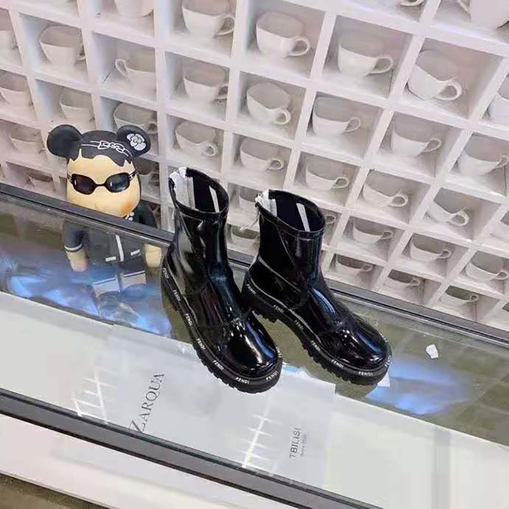Fendi Women Biker Boots Glossy Black Neoprene Biker Boots - image 5