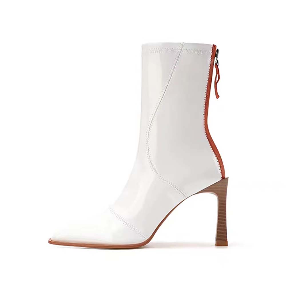 Side view of Fendi Women Biker Boots Glossy White Leather Biker Boots