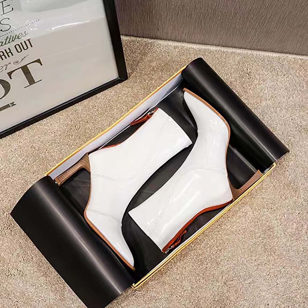 Fendi Women Biker Boots Glossy White Leather Biker Boots - image 5