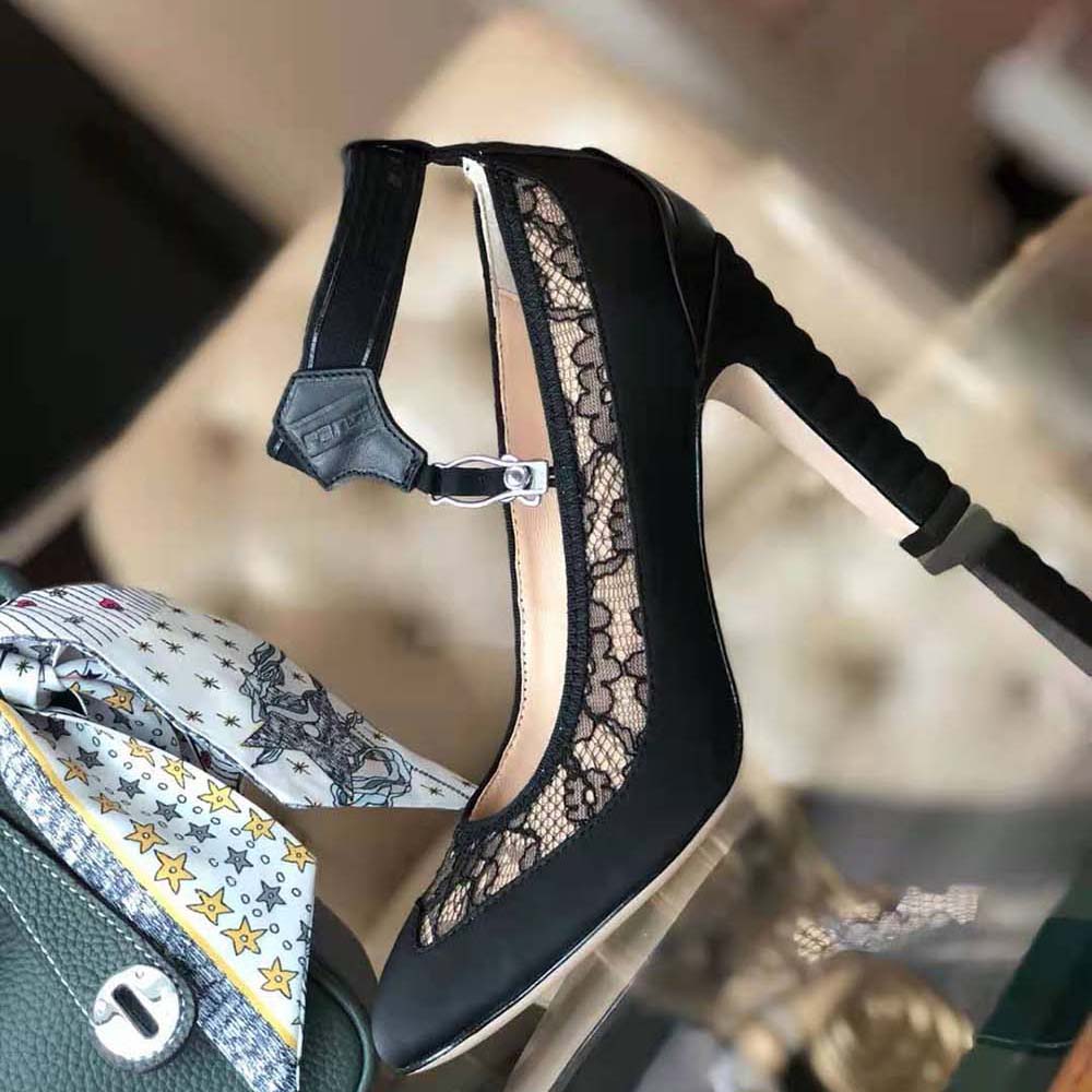 Fendi Women Black Lace and Satin Pumps in 95 mm Heel - image 4