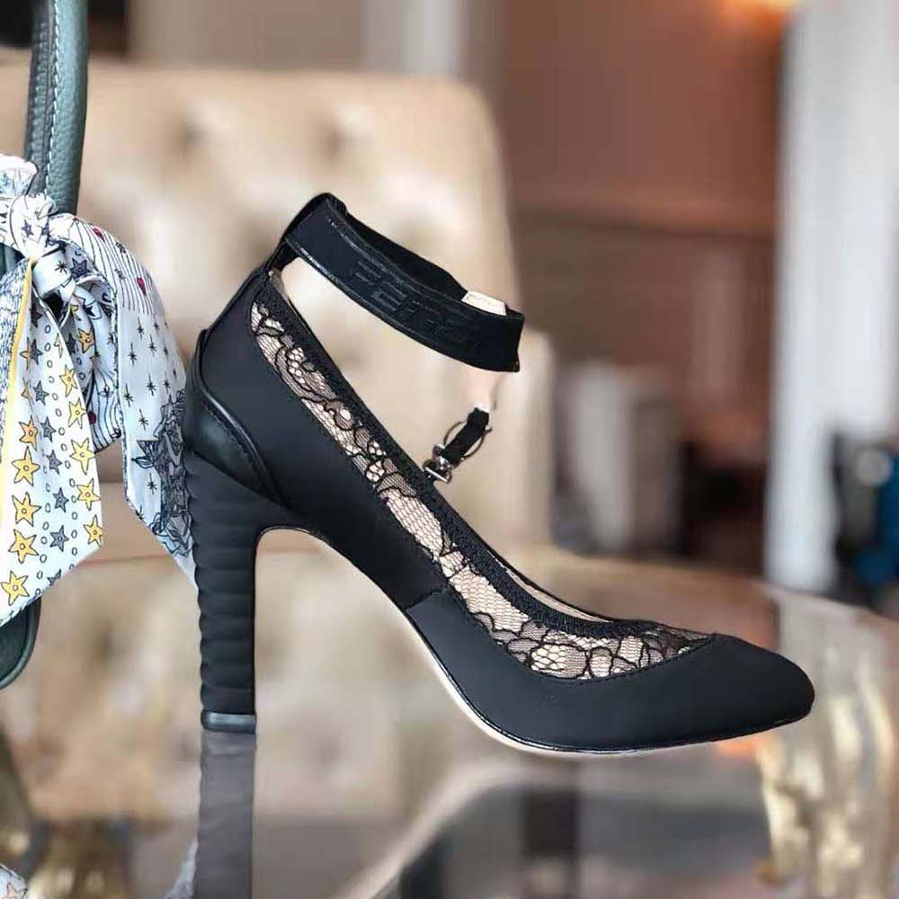 Fendi Women Black Lace and Satin Pumps in 95 mm Heel - image 5