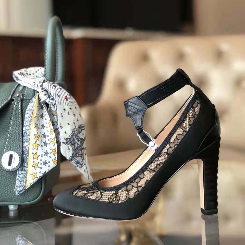 Fendi Women Black Lace and Satin Pumps in 95 mm Heel - image 6