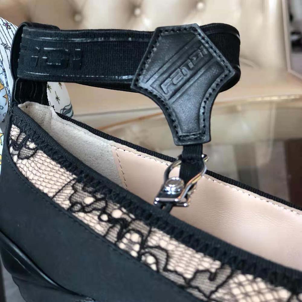 Fendi Women Black Lace and Satin Pumps in 95 mm Heel - image 7