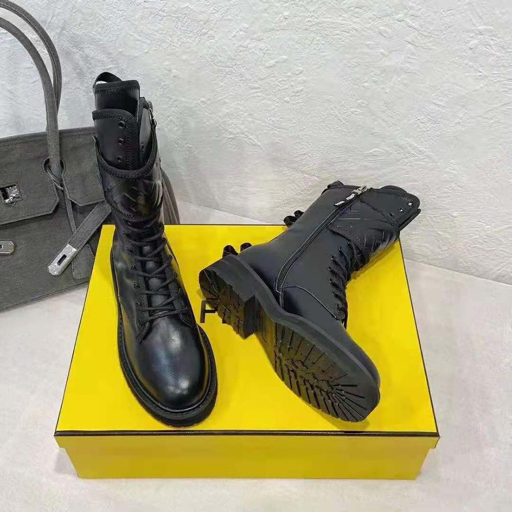 Fendi Women Black Leather Biker Boots - image 4