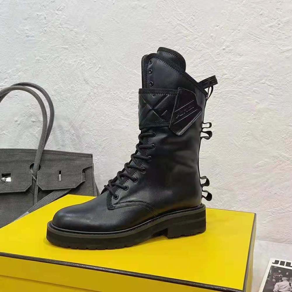 Fendi Women Black Leather Biker Boots - image 7