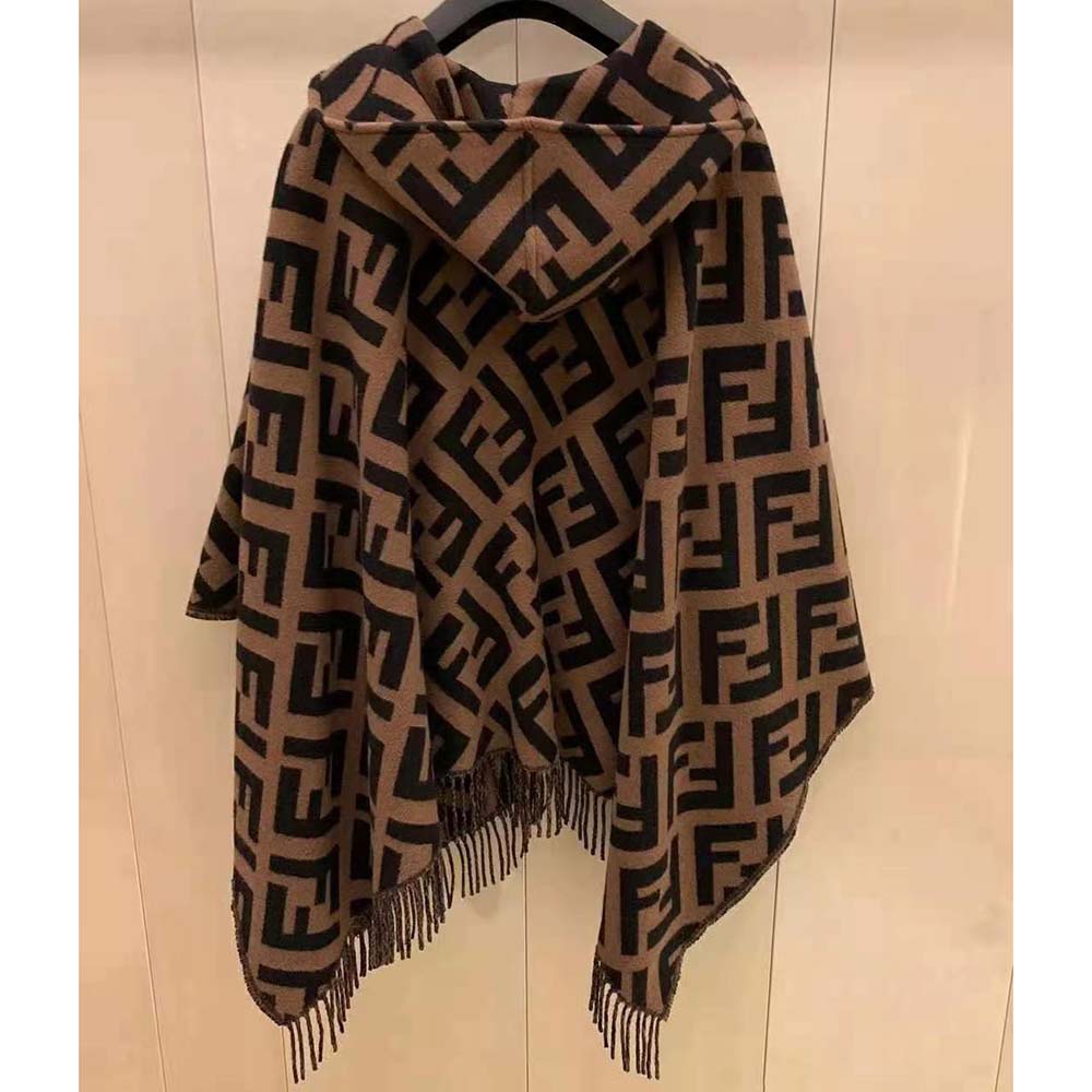Fendi Women Brown Cashmere Poncho with Hood and Maxi Pockets on the front - image 4