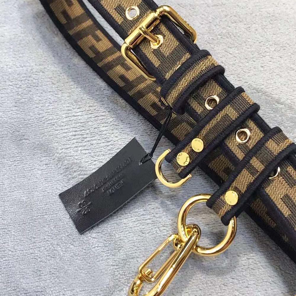 Side angle showing slim silhouette of Fendi Women Brown Fabric Belt