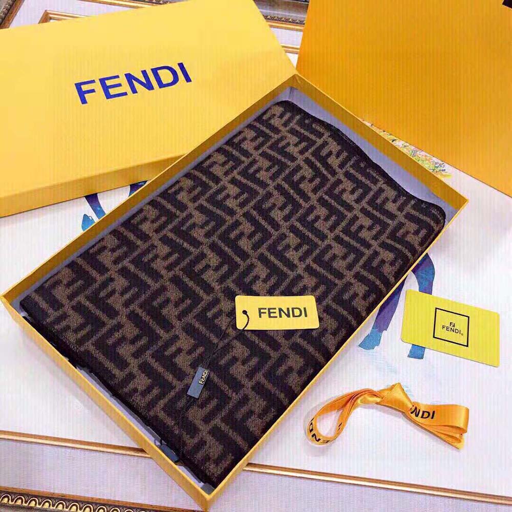 Fendi Women Brown Wool Scarf with Fringing - image 5