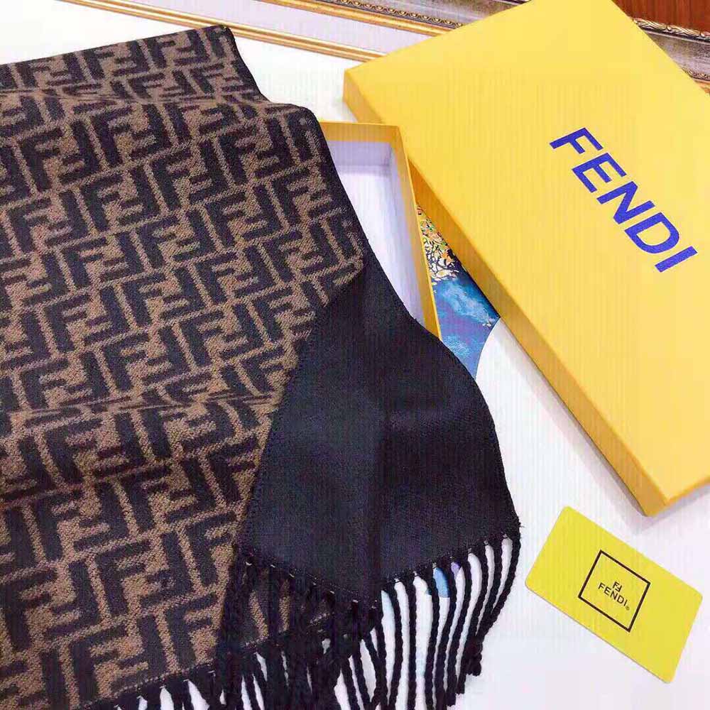 Fendi Women Brown Wool Scarf with Fringing - image 6