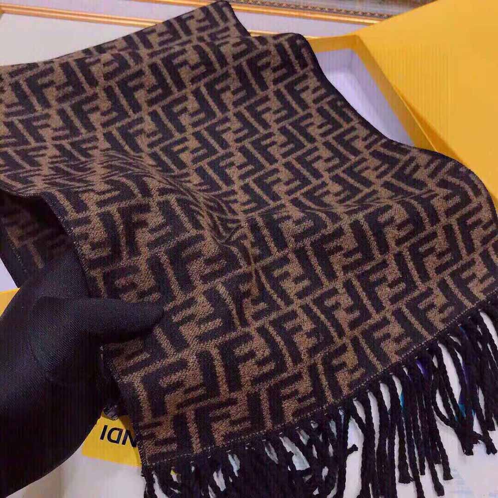 Fendi Women Brown Wool Scarf with Fringing - image 7