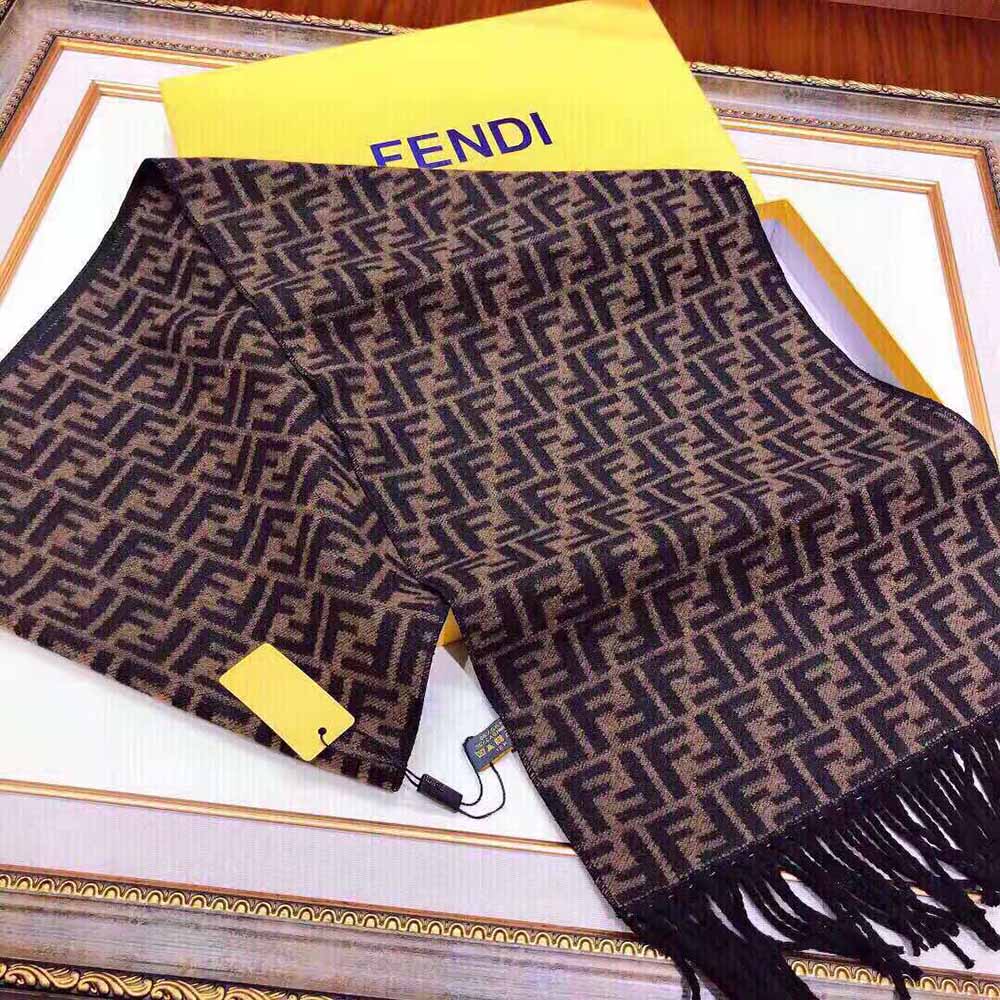 Fendi Women Brown Wool Scarf with Fringing - image 8
