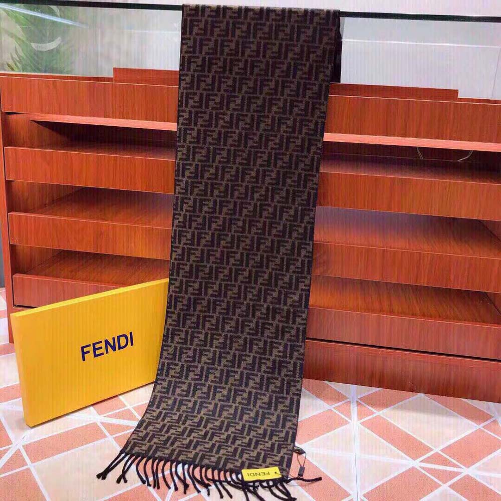 Fendi Women Brown Wool Scarf with Fringing - image 9