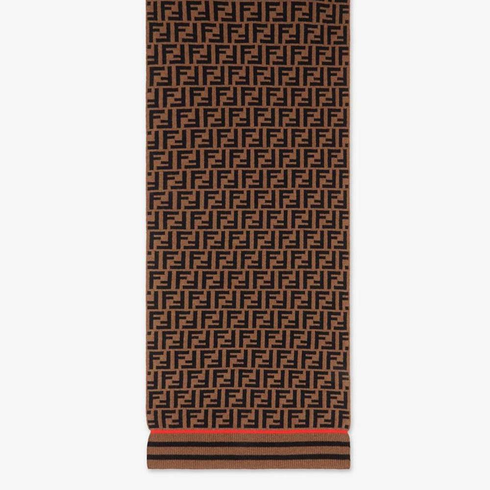Front view of Fendi Women Brown Wool and Cashmere FF Scarf showing logo detail