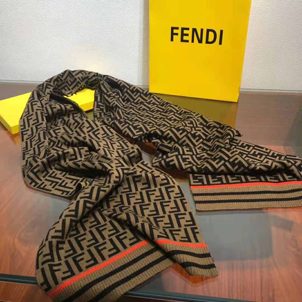 Fendi Women Brown Wool and Cashmere FF Scarf - image 4