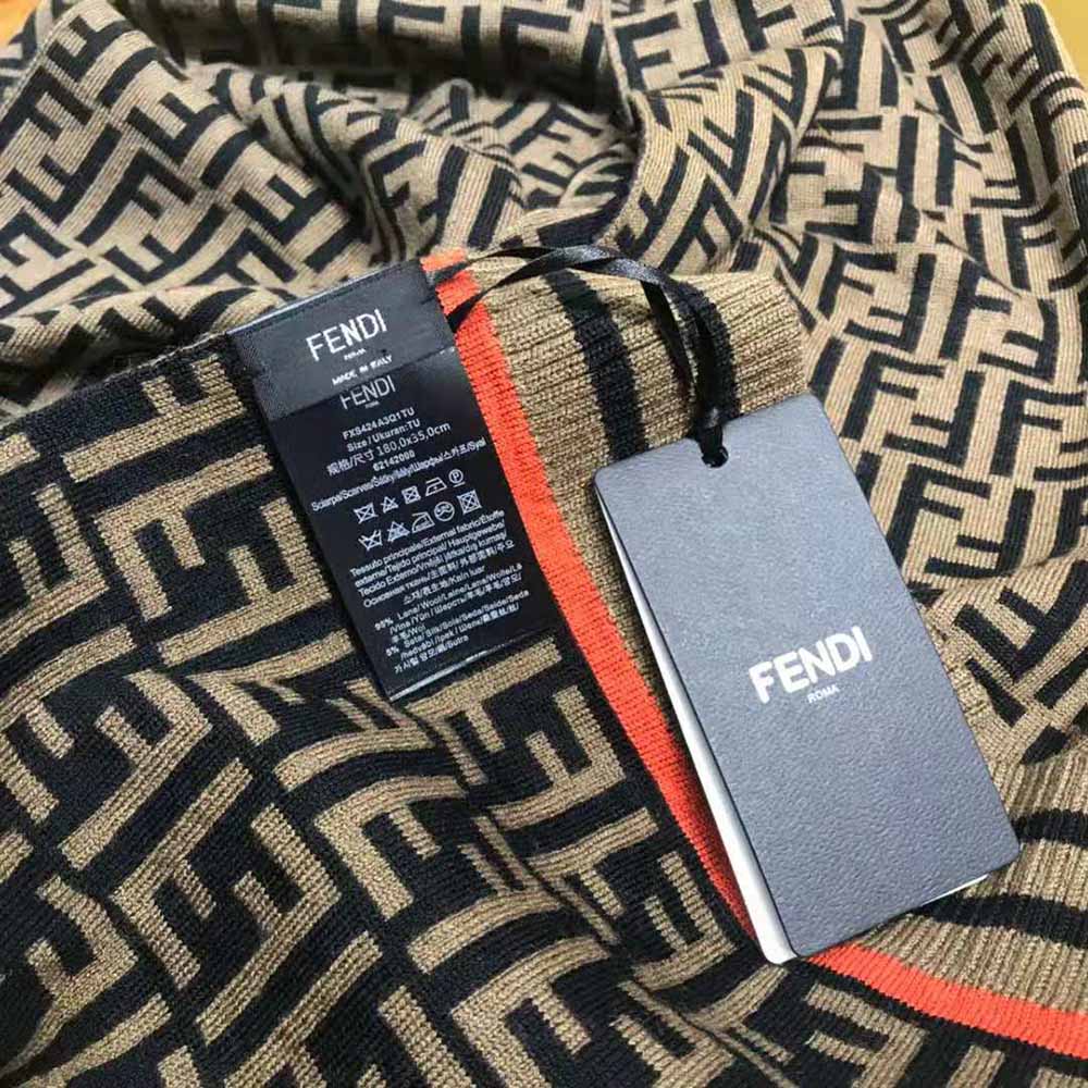 Fendi Women Brown Wool and Cashmere FF Scarf - image 5