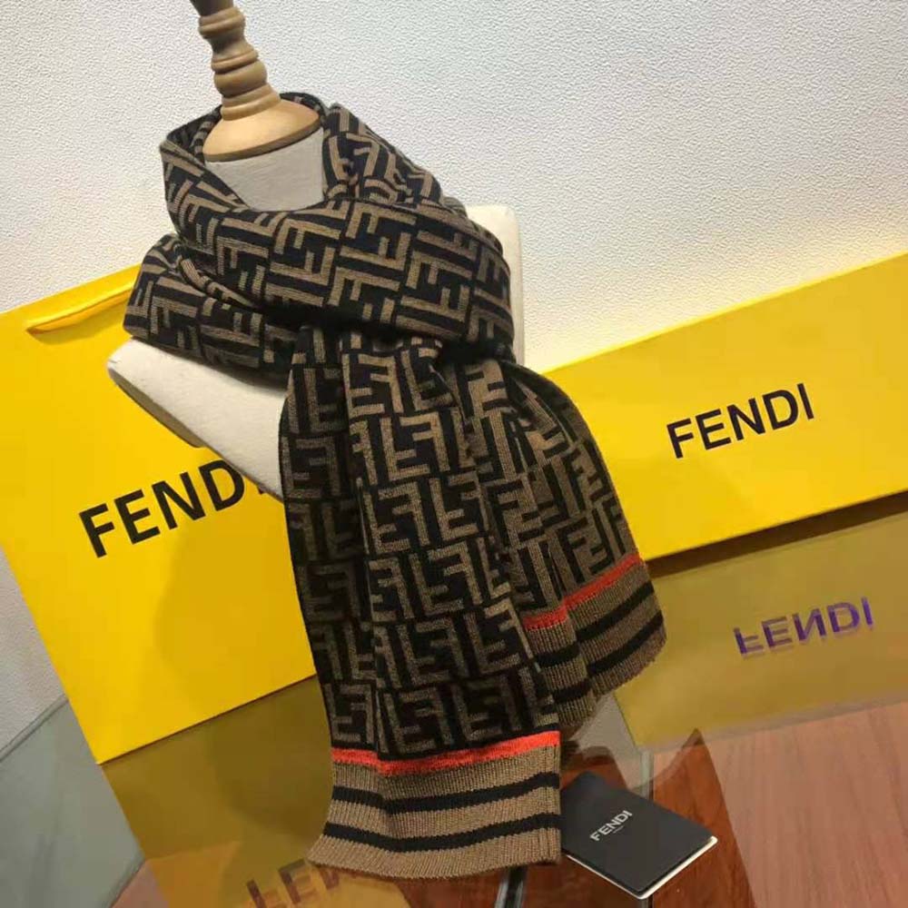 Fendi Women Brown Wool and Cashmere FF Scarf - image 7