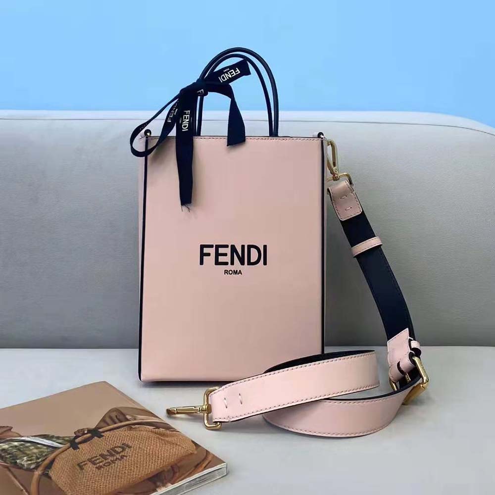Side angle showing silhouette of Fendi Pack Small Shopping Bag Pink Leather