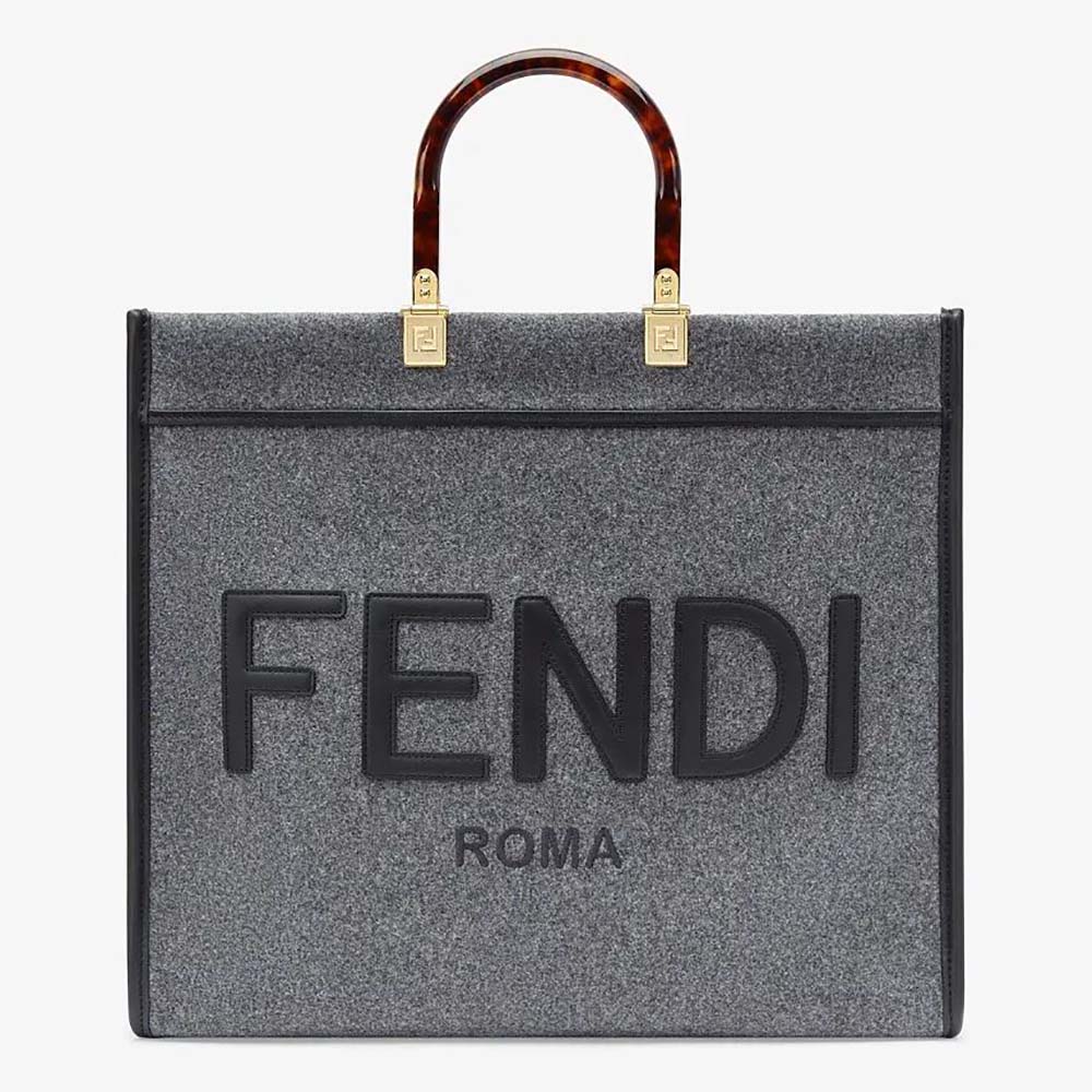 Front view of Fendi Women Fendi Sunshine Large Gray Flannel Shopper