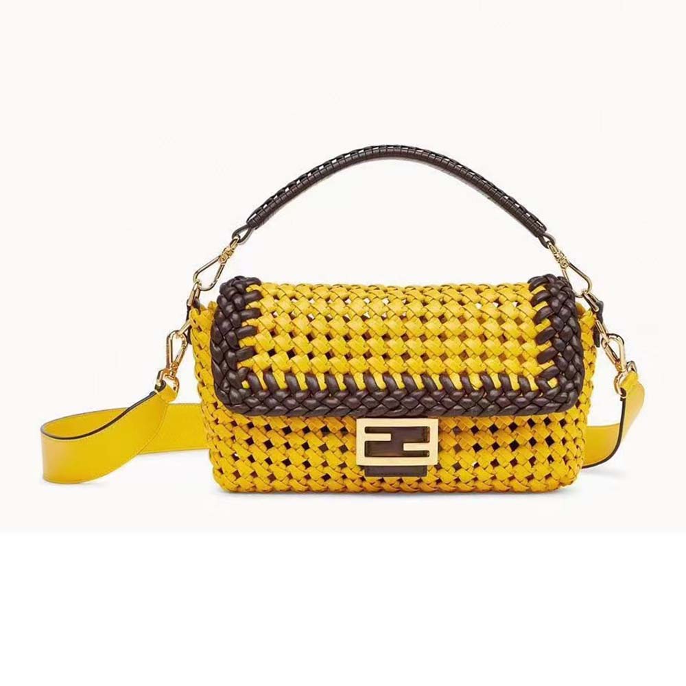 Fendi Women Lconic Medium Baguette Leather Interlace Bag-Yellow - image 1