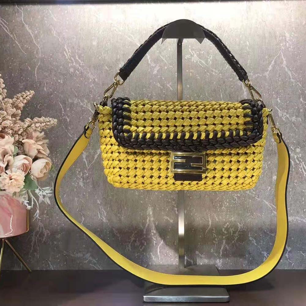 Fendi Women Lconic Medium Baguette Leather Interlace Bag-Yellow - image 2