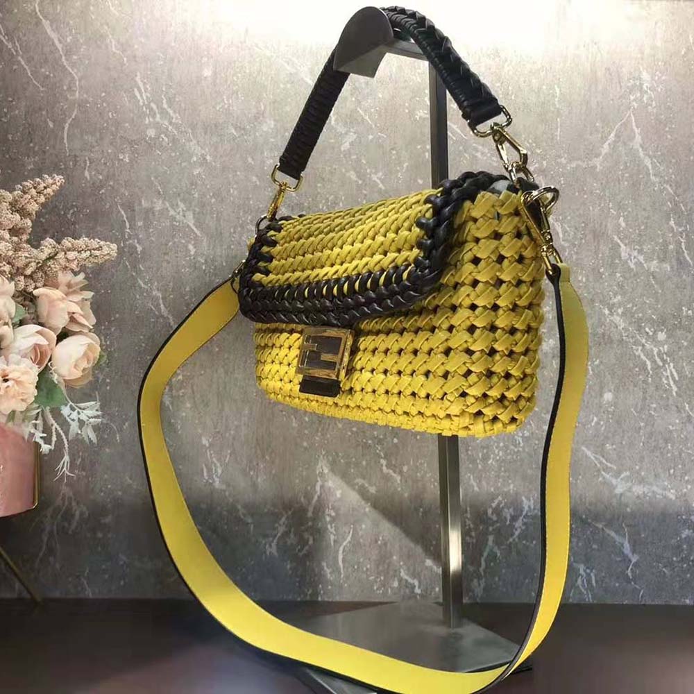 Fendi Women Lconic Medium Baguette Leather Interlace Bag-Yellow - image 4