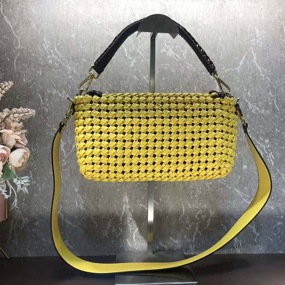 Fendi Women Lconic Medium Baguette Leather Interlace Bag-Yellow - image 3