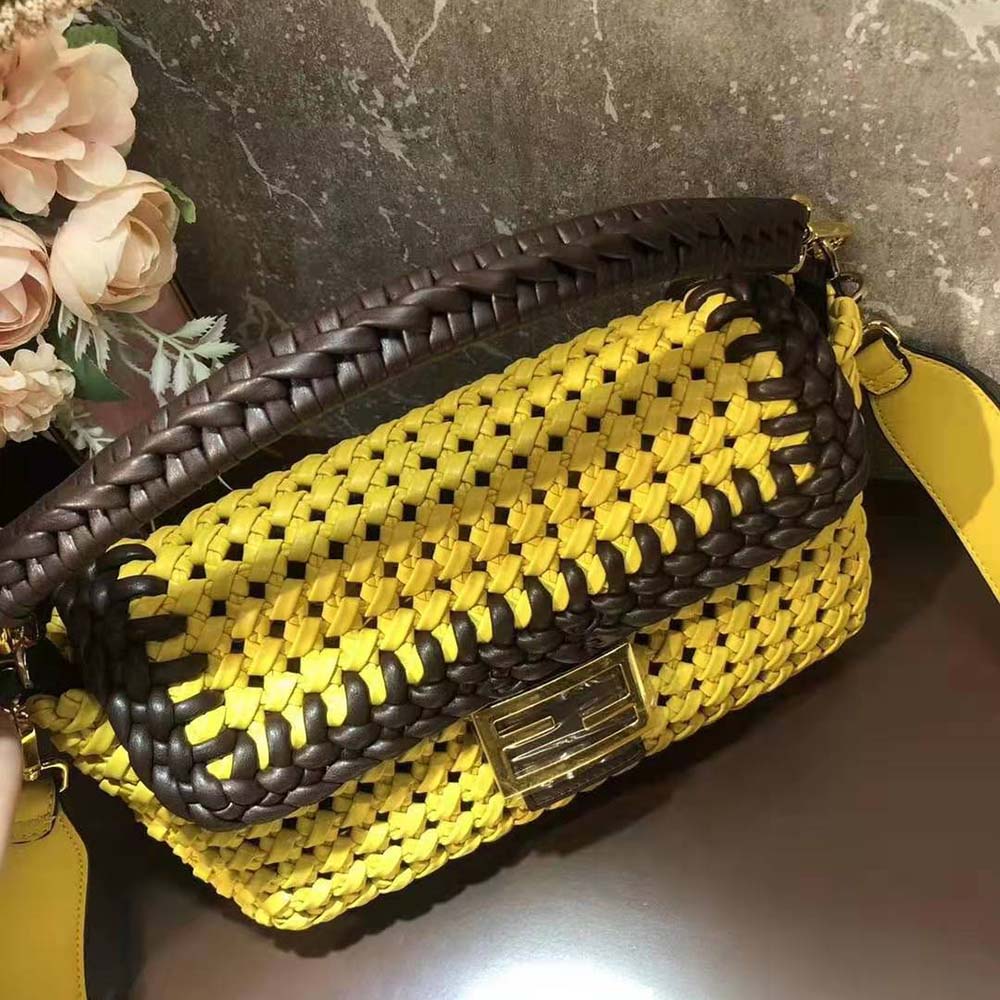 Fendi Women Lconic Medium Baguette Leather Interlace Bag-Yellow - image 5