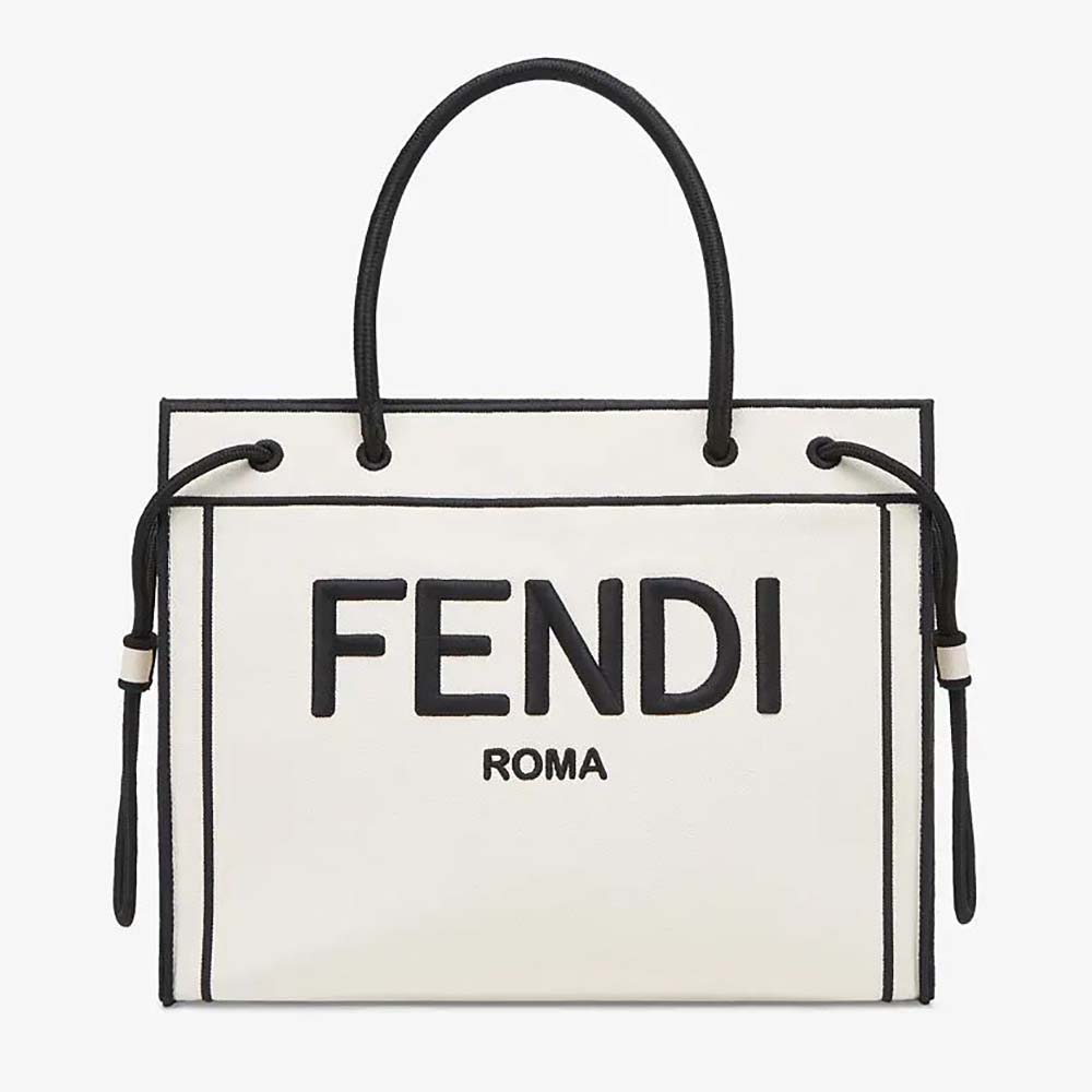 Front view of Fendi Women Medium Fendi Roma Shopper Undyed Canvas Shopper Bag