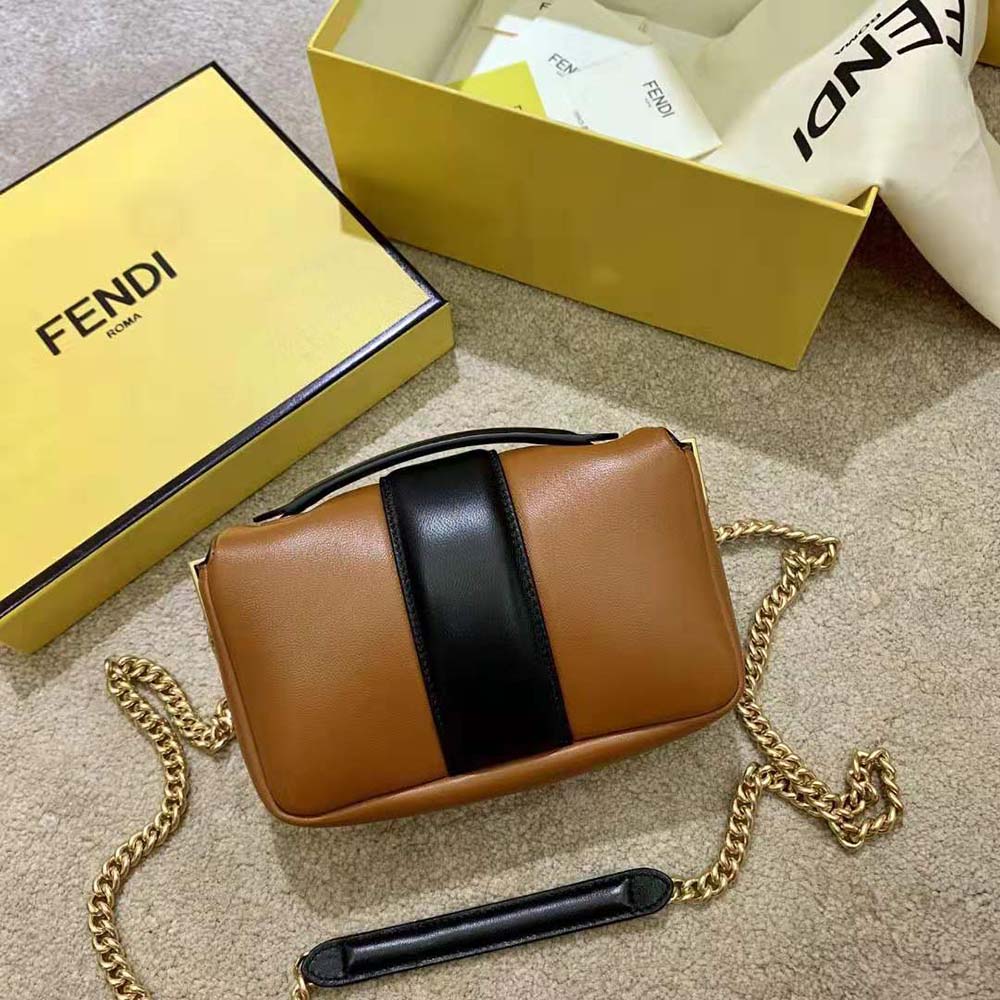 Fendi Women Mini Baguette Chain Brown and Black Nappa Leather Bag - image 5