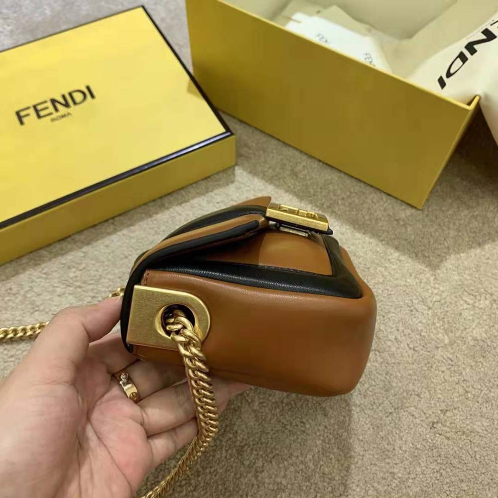 Fendi Women Mini Baguette Chain Brown and Black Nappa Leather Bag - image 6