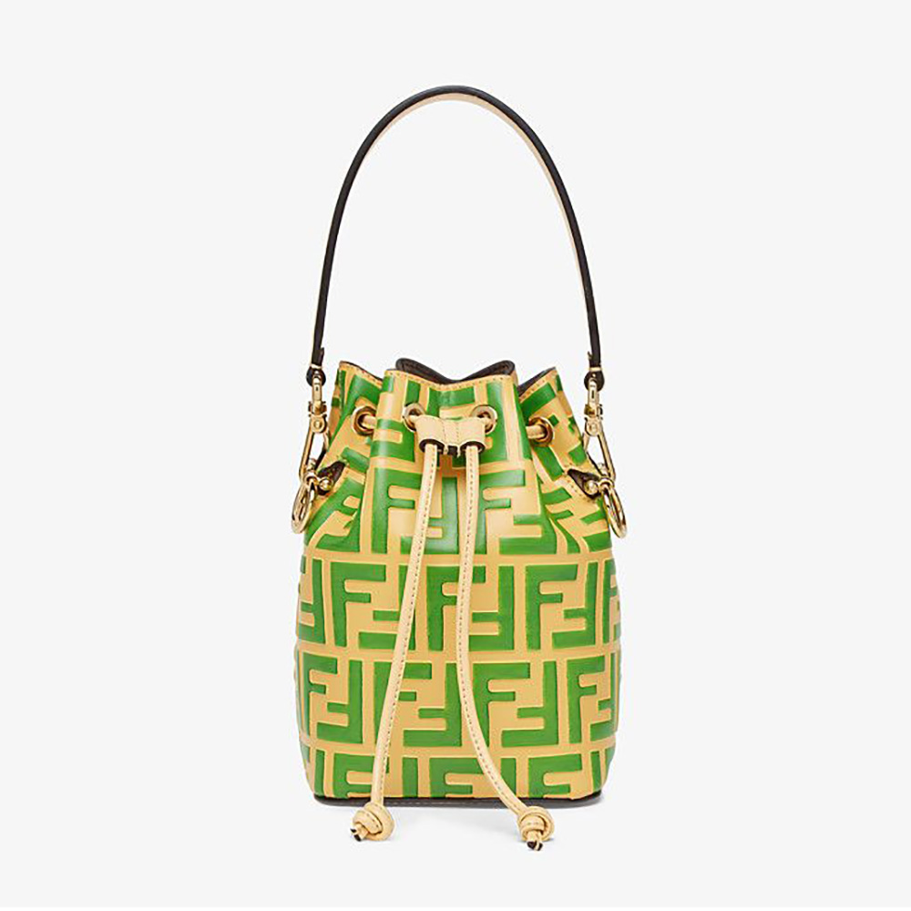 Front view of Fendi Women Mon Tresor Beige Leather Mini Bag in green