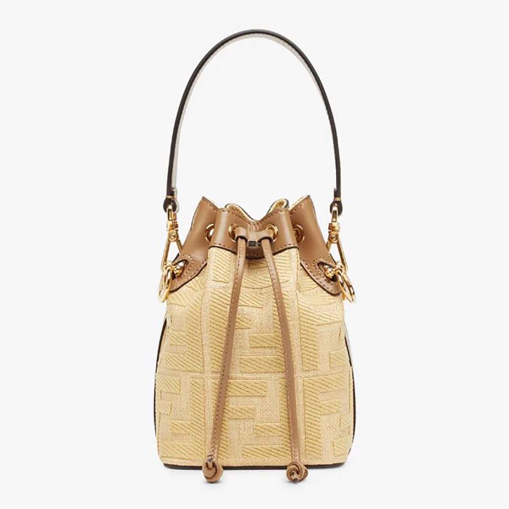 Front view of Fendi Women Mon Tresor Beige Raffia mini Bag in Calf Leather