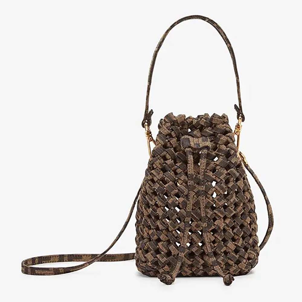 Front view of Fendi Women Mon Tresor Jacquard Fabric Interlace Mini-Bag