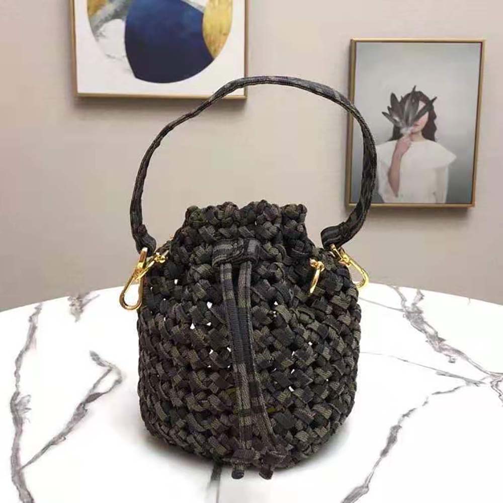 Close-up detail of gold-tone interlace on Fendi Women Mon Tresor Mini-Bag