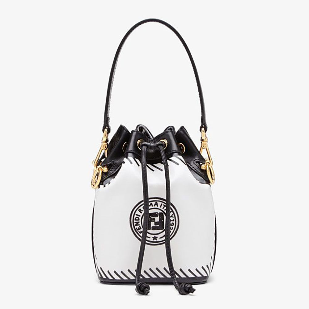 Front view of Fendi Women Mon Tresor White Canvas Mini-Bag with gold clasp