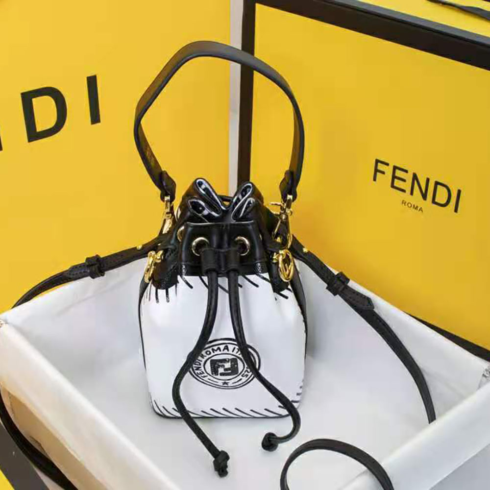 Close-up of gold hardware on Fendi Women Mon Tresor White Canvas Mini-Bag