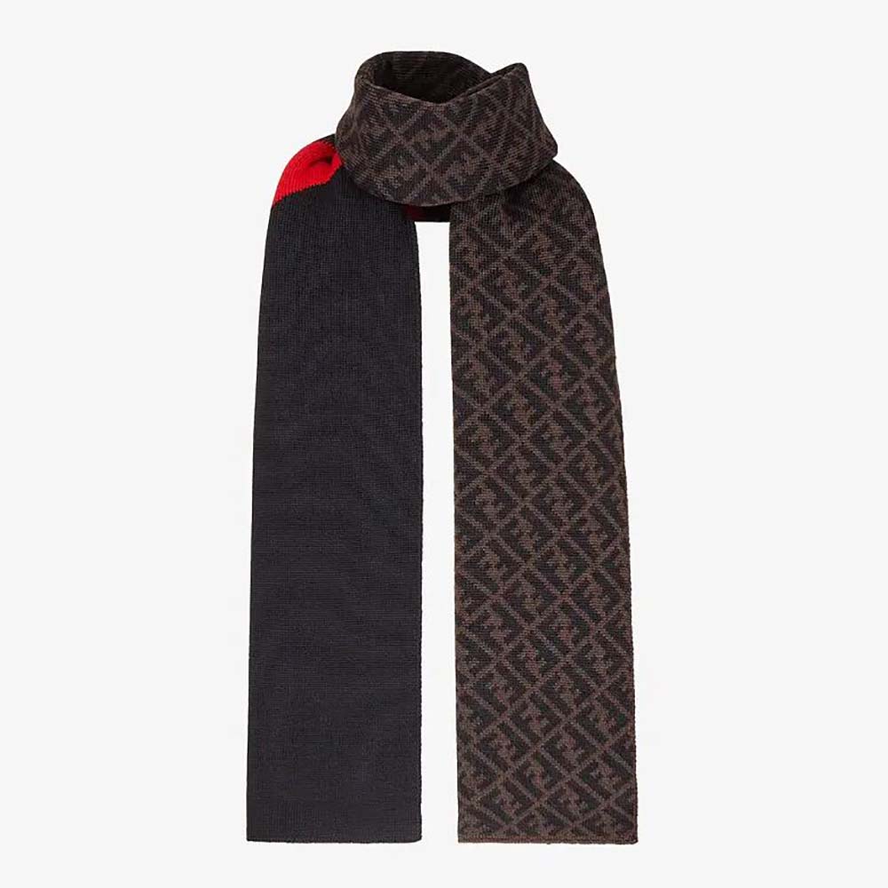 Front view of Fendi Women Multicolor Wool Scarf-Red showing vibrant color