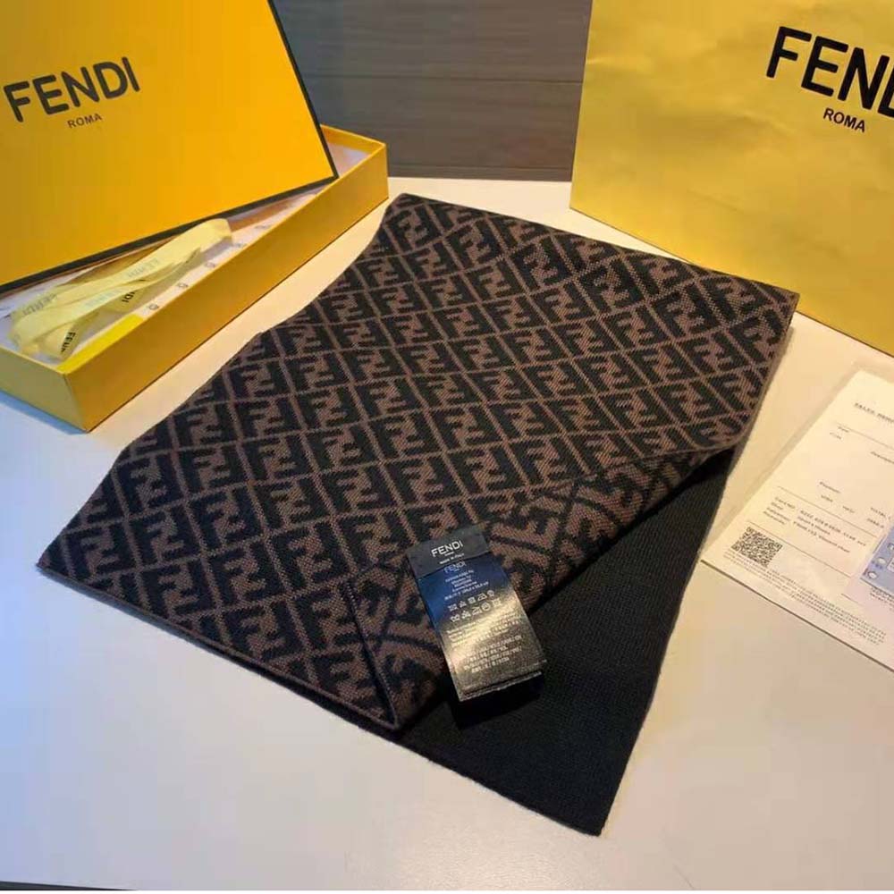 Side angle of Fendi Women Multicolor Wool Scarf-Red draped elegantly