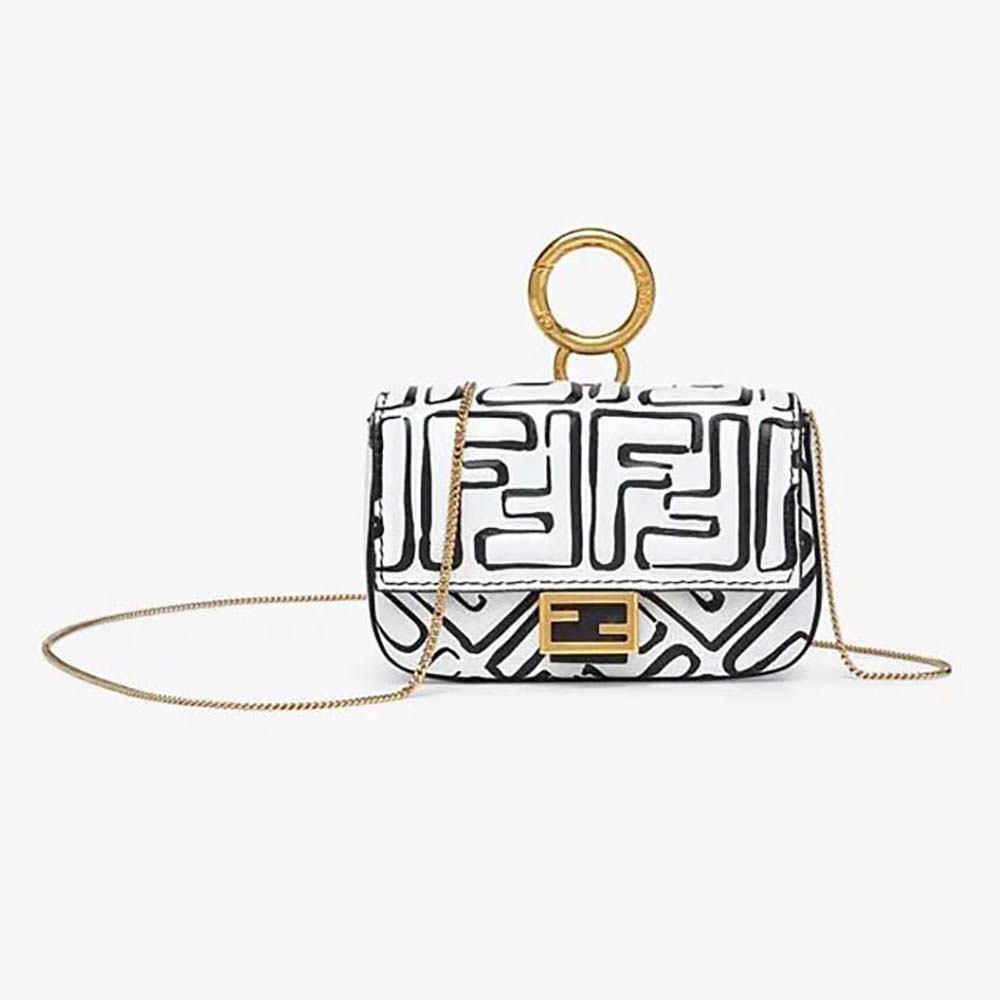 Front angle of Fendi Women Nano Baguette Charm White Nappa Leather Charm