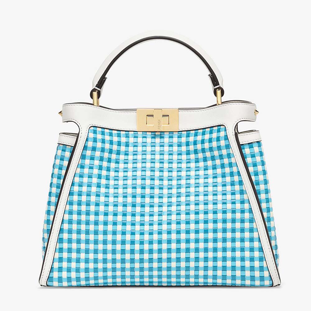 Fendi Women Peekaboo Iconic Essentially Check Interlace Bag-Blue - image 1