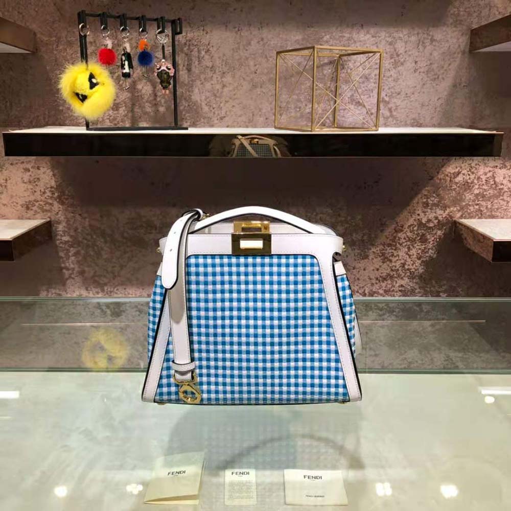 Fendi Women Peekaboo Iconic Essentially Check Interlace Bag-Blue - image 2