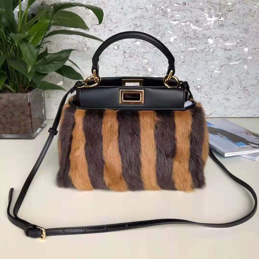 Close-up of luxurious mink leather texture on Fendi Women Peekaboo Iconic Mini Bag