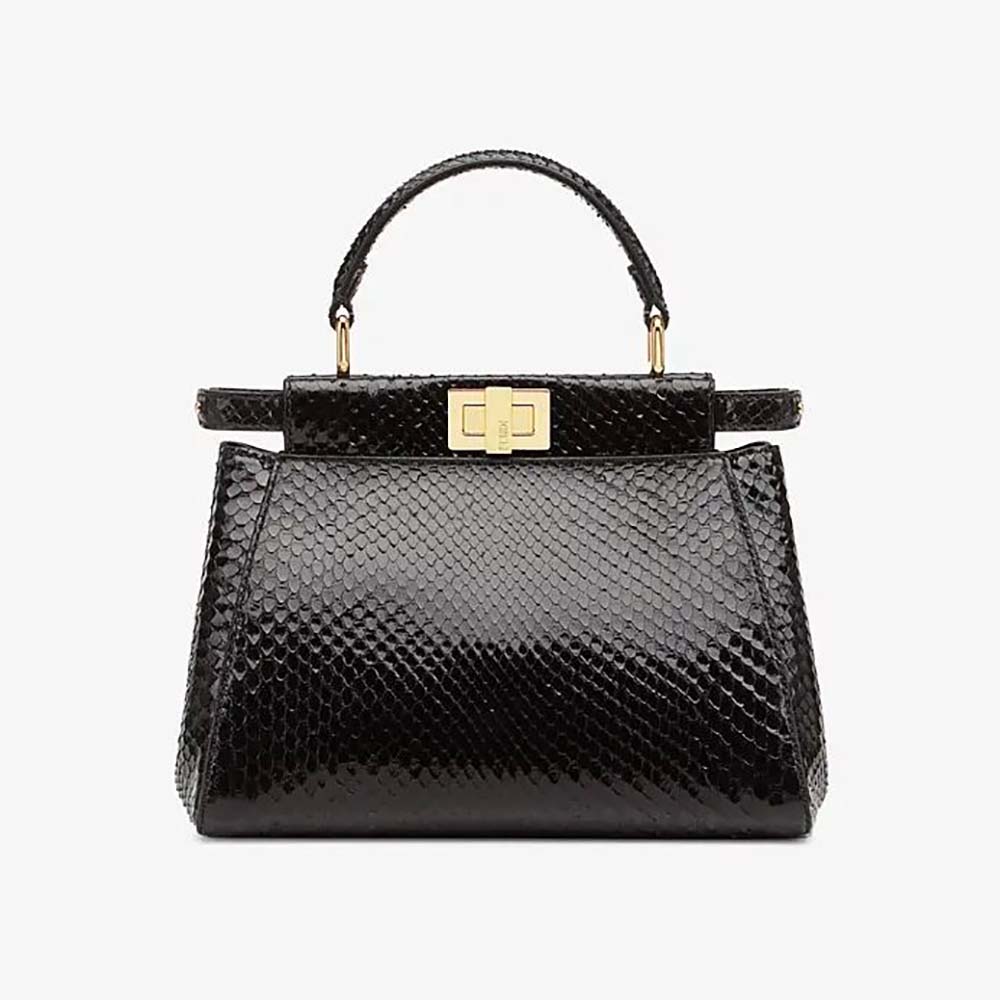 Front view of Fendi Women Peekaboo Iconic Mini Black Python Bag