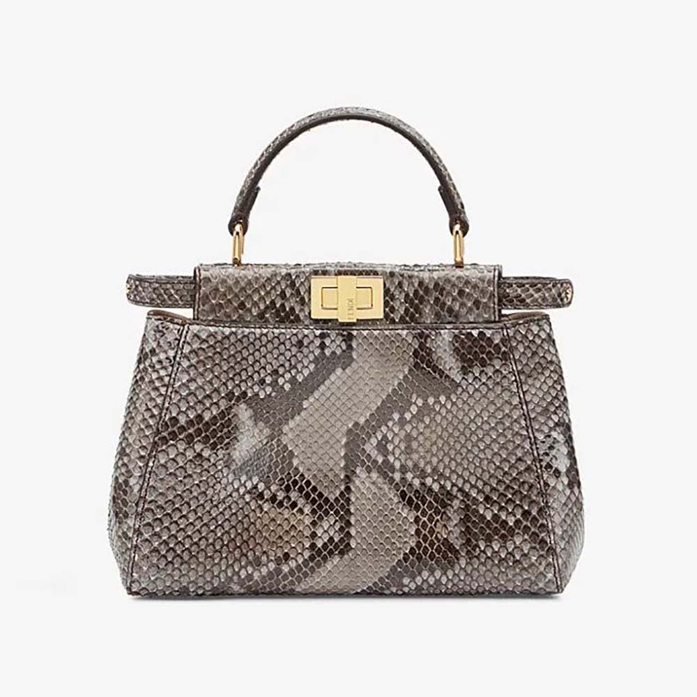 Front view of Fendi Women Peekaboo Iconic Mini Gray Python Bag