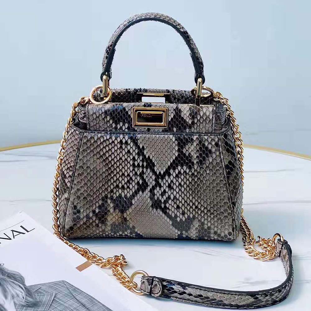 Close-up of gray python leather texture on Fendi Peekaboo Mini