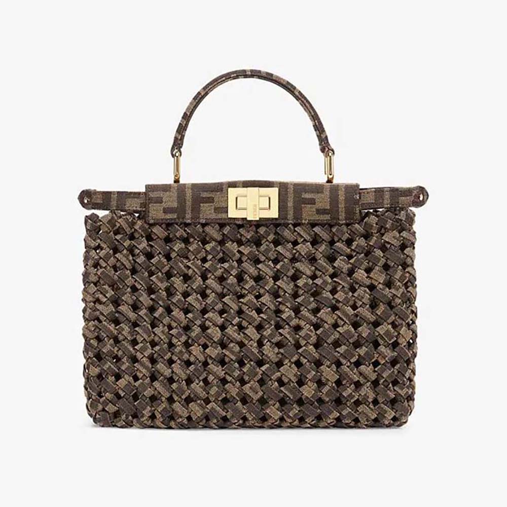 Front view of Fendi Women Peekaboo Iconic Mini Jacquard Fabric Interlace Bag