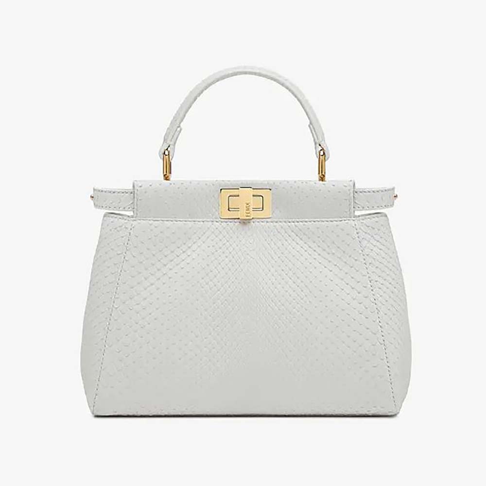 Front view of Fendi Women Peekaboo Iconic Mini White Python Bag