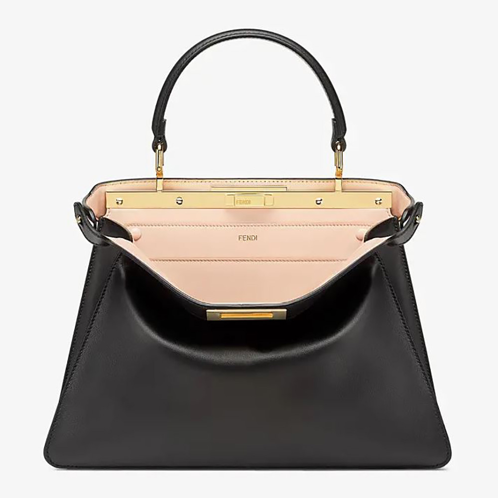 Front view of Fendi Women Peekaboo Iseeu Medium Leather Bag-Black showing structure