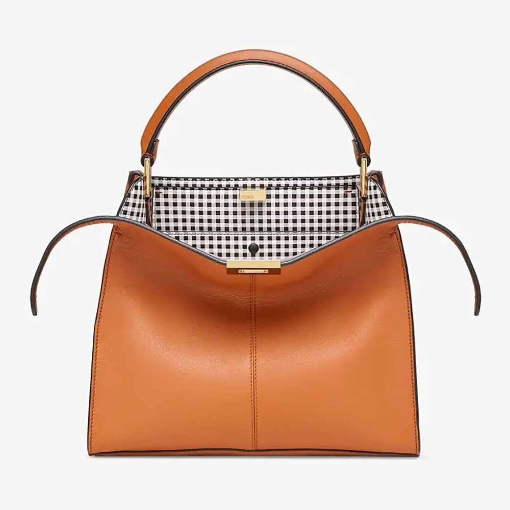 Front view of Fendi Women Peekaboo X-Lite Medium Brown Leather and Check Bag